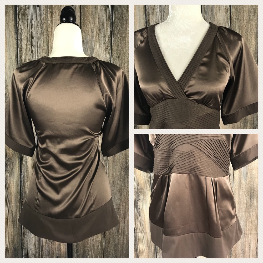 🎄{BCBGMAXARIA} Brown Satin Top | XS | EUC - Picture 2 of 6